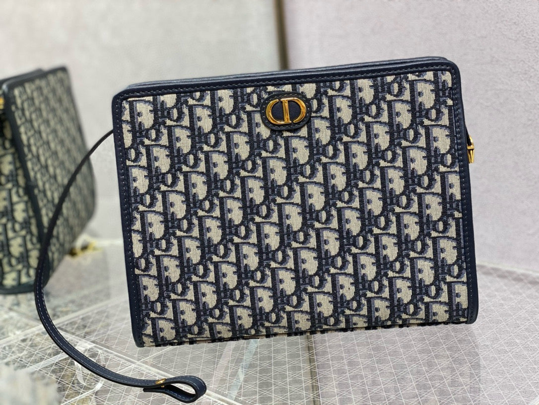 DIOR OBLIQUE BOOK TOTE 26 IN DARK BLUE MONOGRAM JACQUARD