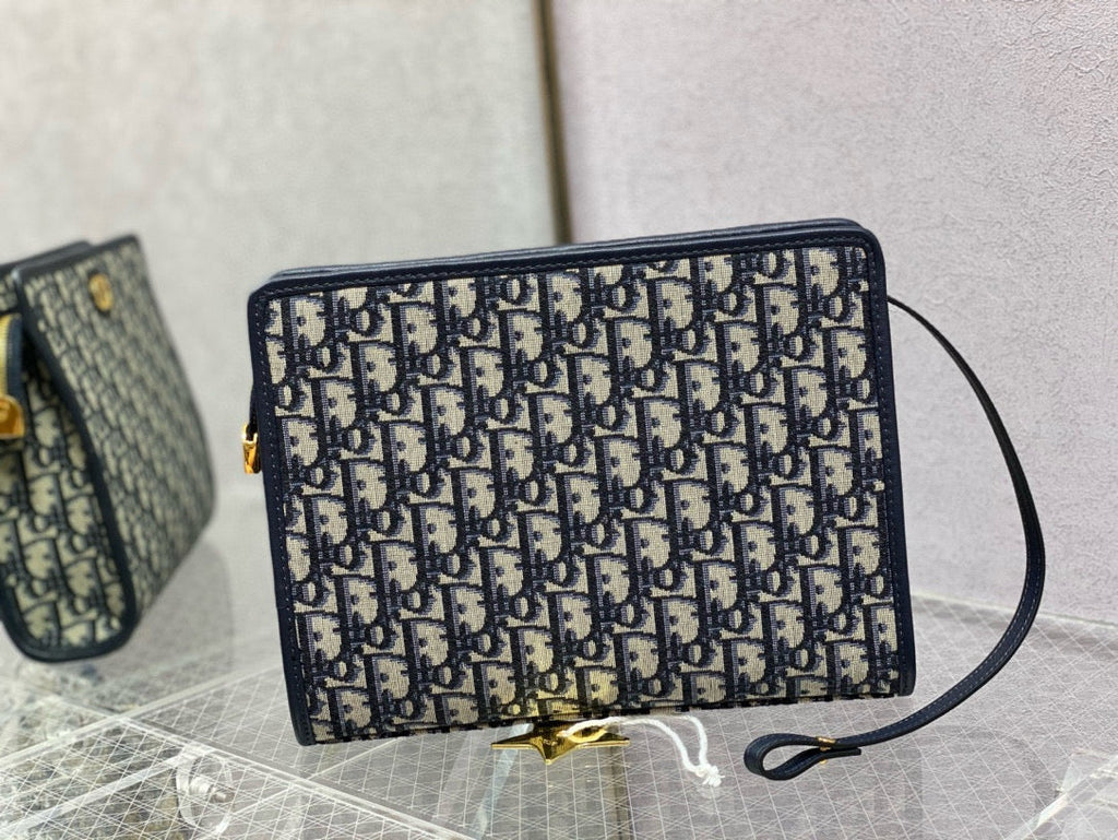 DIOR OBLIQUE BOOK TOTE 26 IN DARK BLUE MONOGRAM JACQUARD