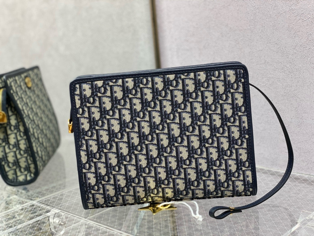DIOR OBLIQUE BOOK TOTE 26 IN DARK BLUE MONOGRAM JACQUARD