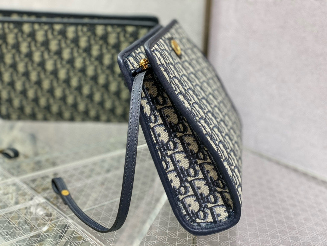 DIOR OBLIQUE BOOK TOTE 26 IN DARK BLUE MONOGRAM JACQUARD