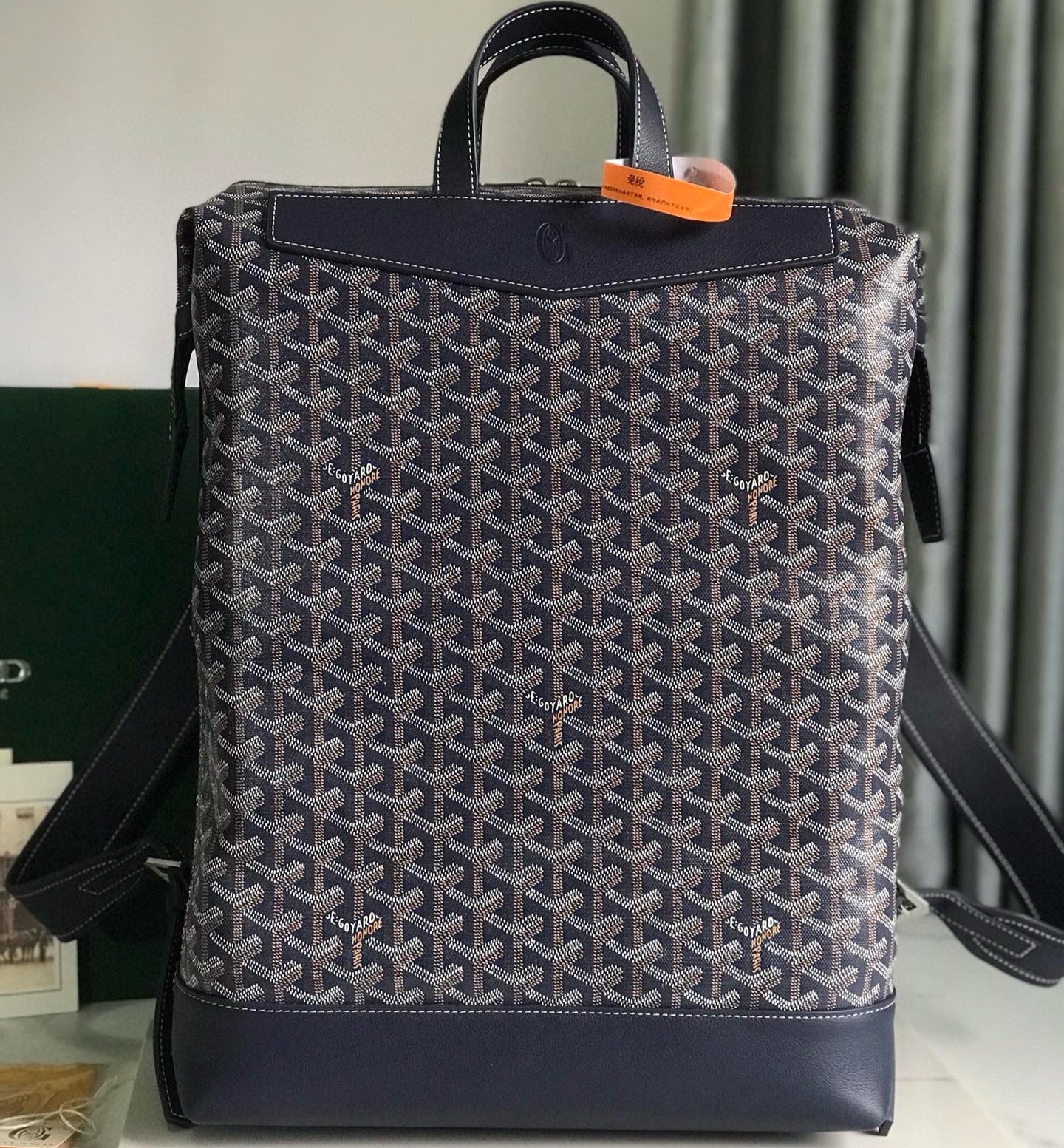 GOYARD CISALPIN BACKPACK 43 IN NAVY BLUE GOYARDINE CANVAS AND CALFSKIN