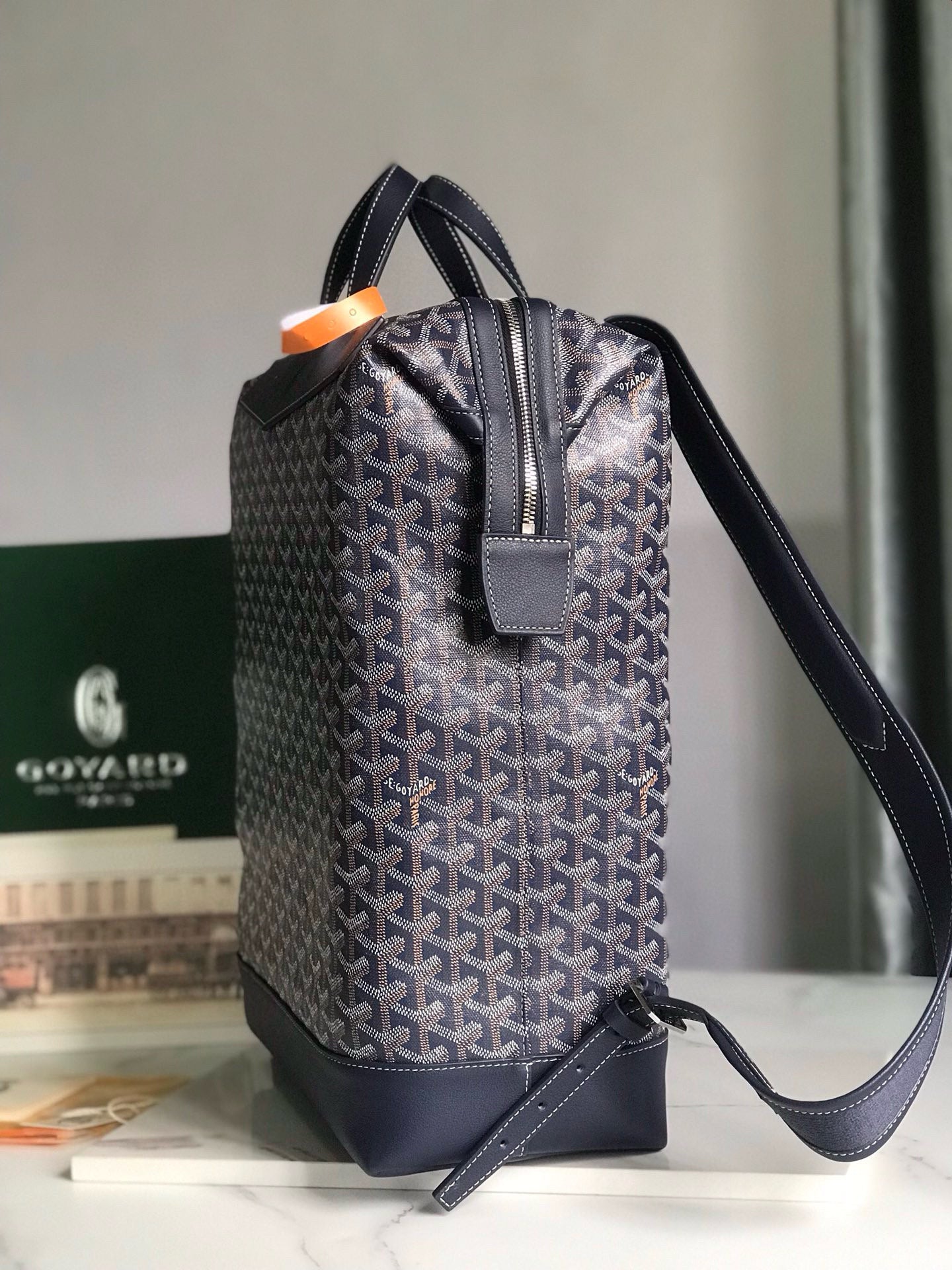 GOYARD CISALPIN BACKPACK 43 IN NAVY BLUE GOYARDINE CANVAS AND CALFSKIN