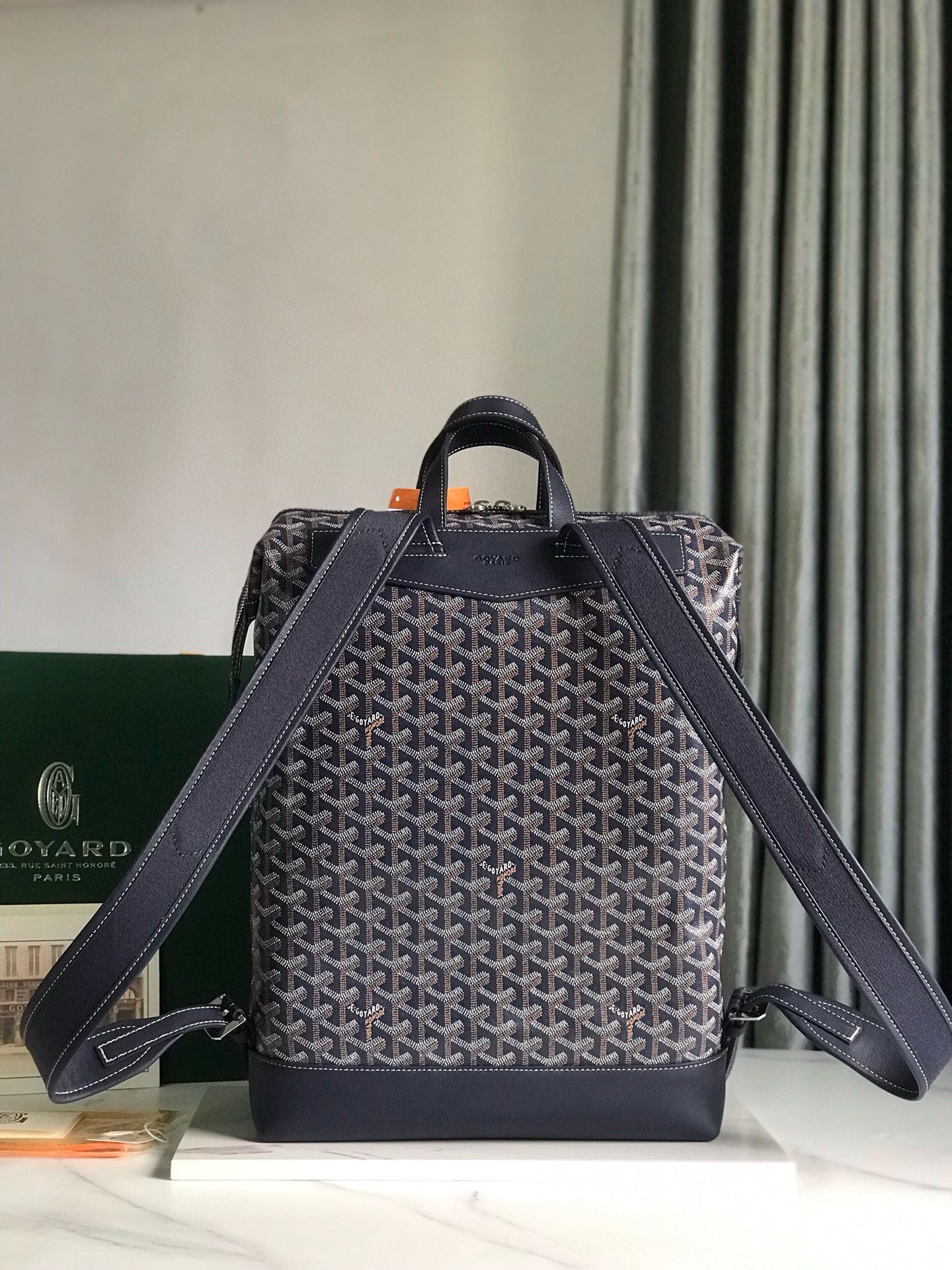 GOYARD CISALPIN BACKPACK 43 IN NAVY BLUE GOYARDINE CANVAS AND CALFSKIN