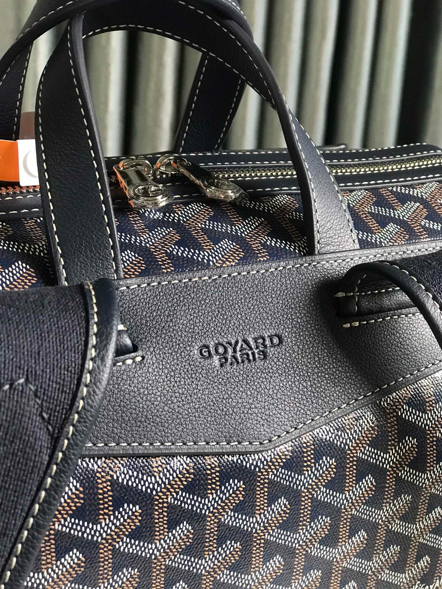 GOYARD CISALPIN BACKPACK 43 IN NAVY BLUE GOYARDINE CANVAS AND CALFSKIN
