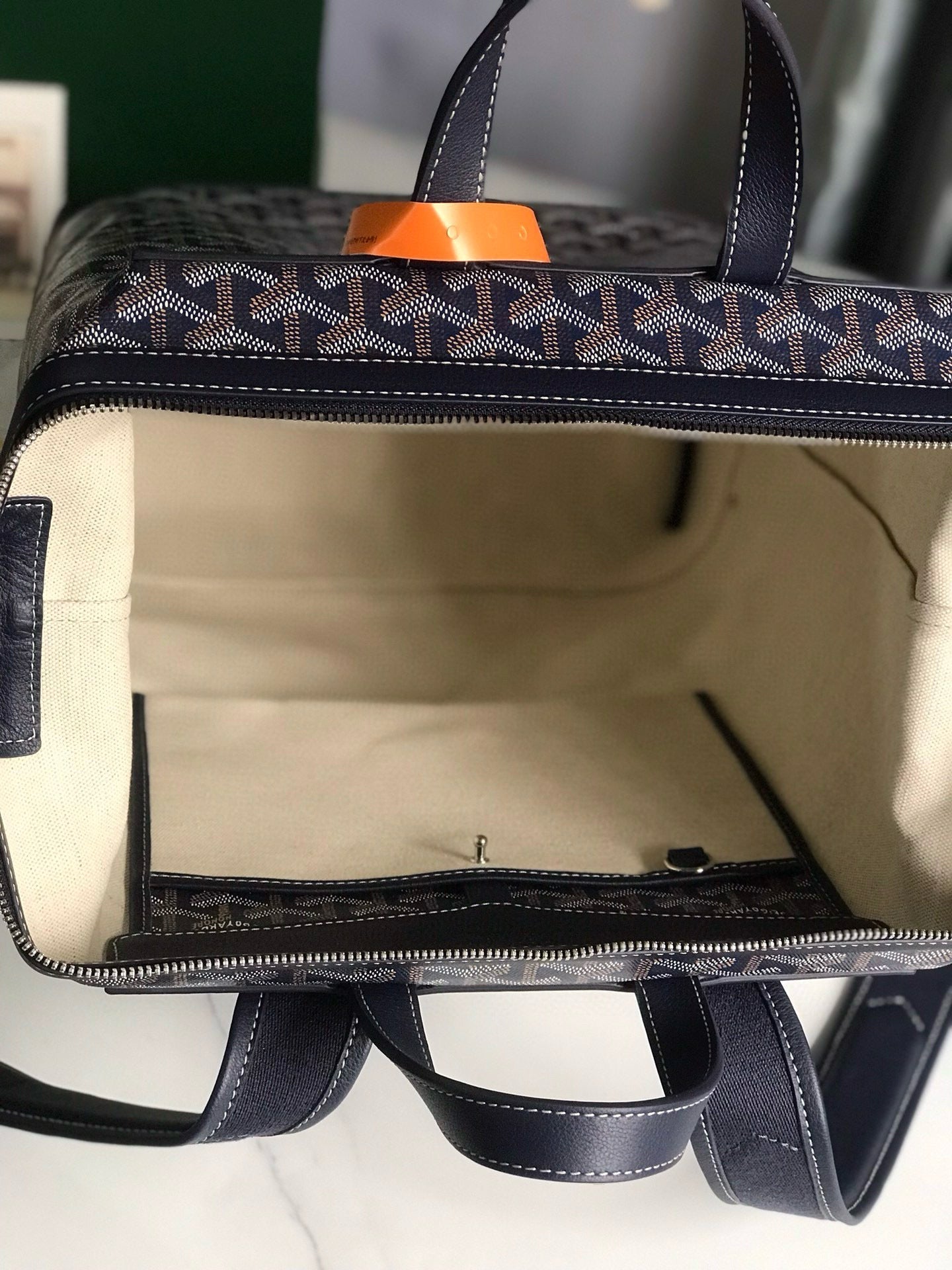 GOYARD CISALPIN BACKPACK 43 IN NAVY BLUE GOYARDINE CANVAS AND CALFSKIN