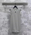 CELINE Triomphe Striped Mini Dress Black White Crocheted Cotton