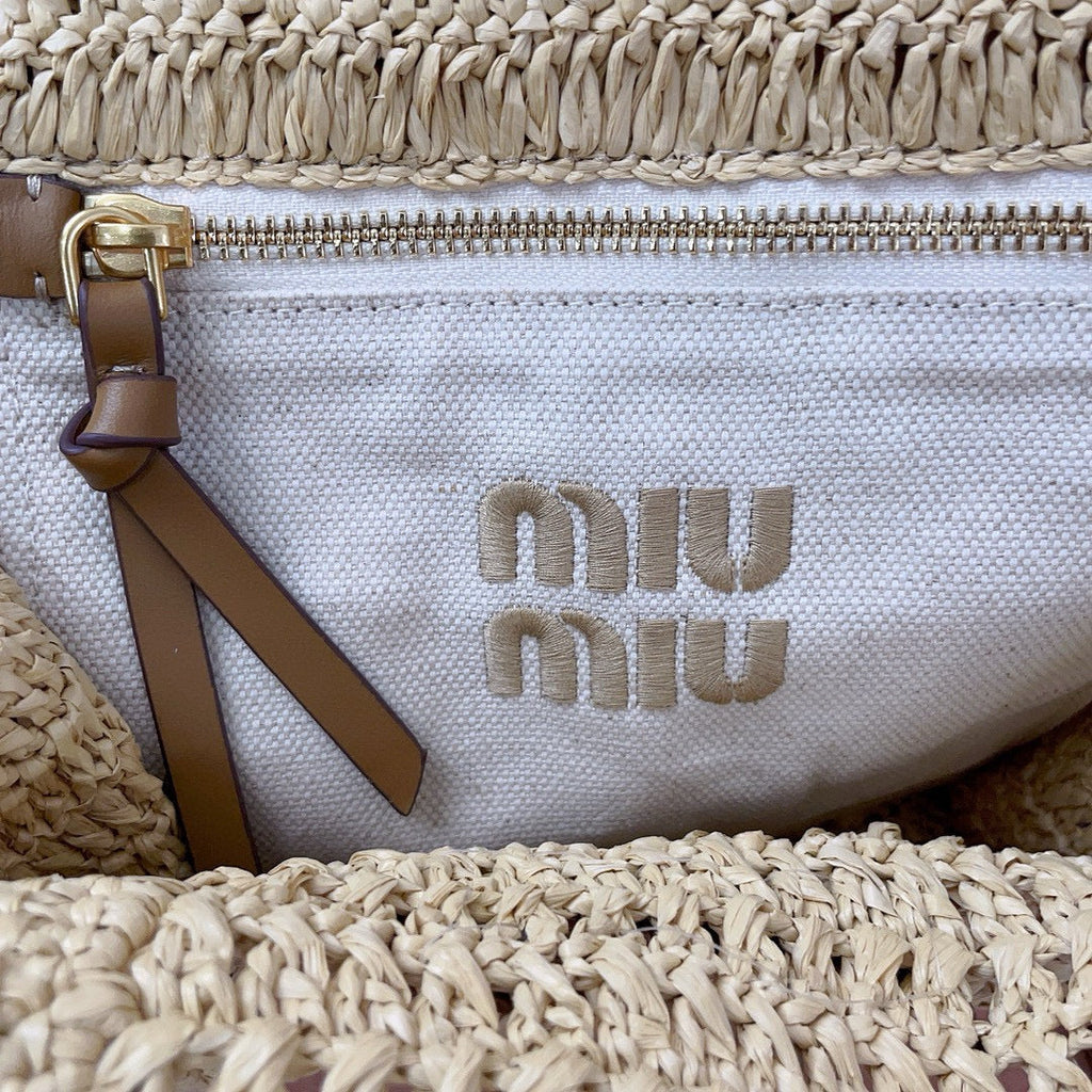 MIU MIU CROCHET TOTE BAG 23 IN NATURAL WOVEN RAFFIA