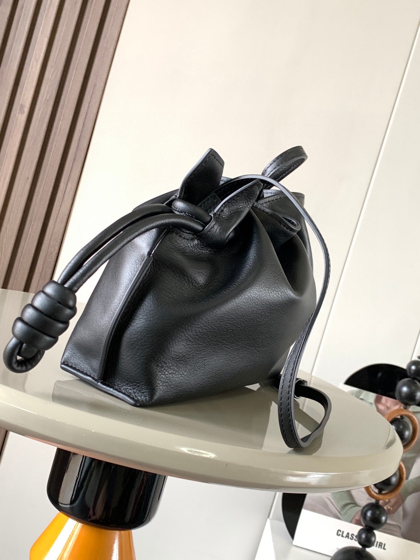 LOEWE LOE MEDIUM 30 FLAMENCO KNOT IN BLACK LAMBSKIN