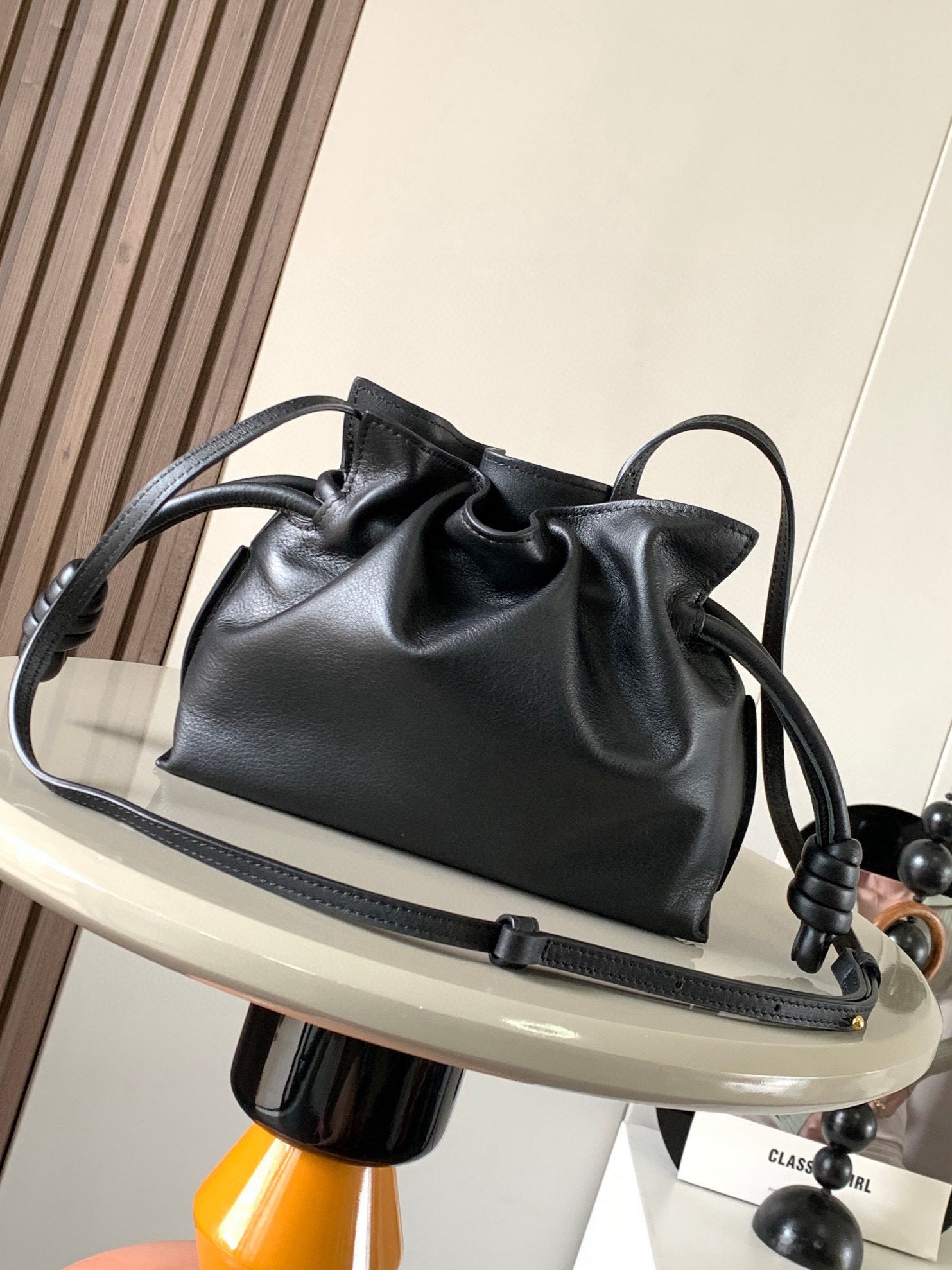 LOEWE LOE MEDIUM 30 FLAMENCO KNOT IN BLACK LAMBSKIN
