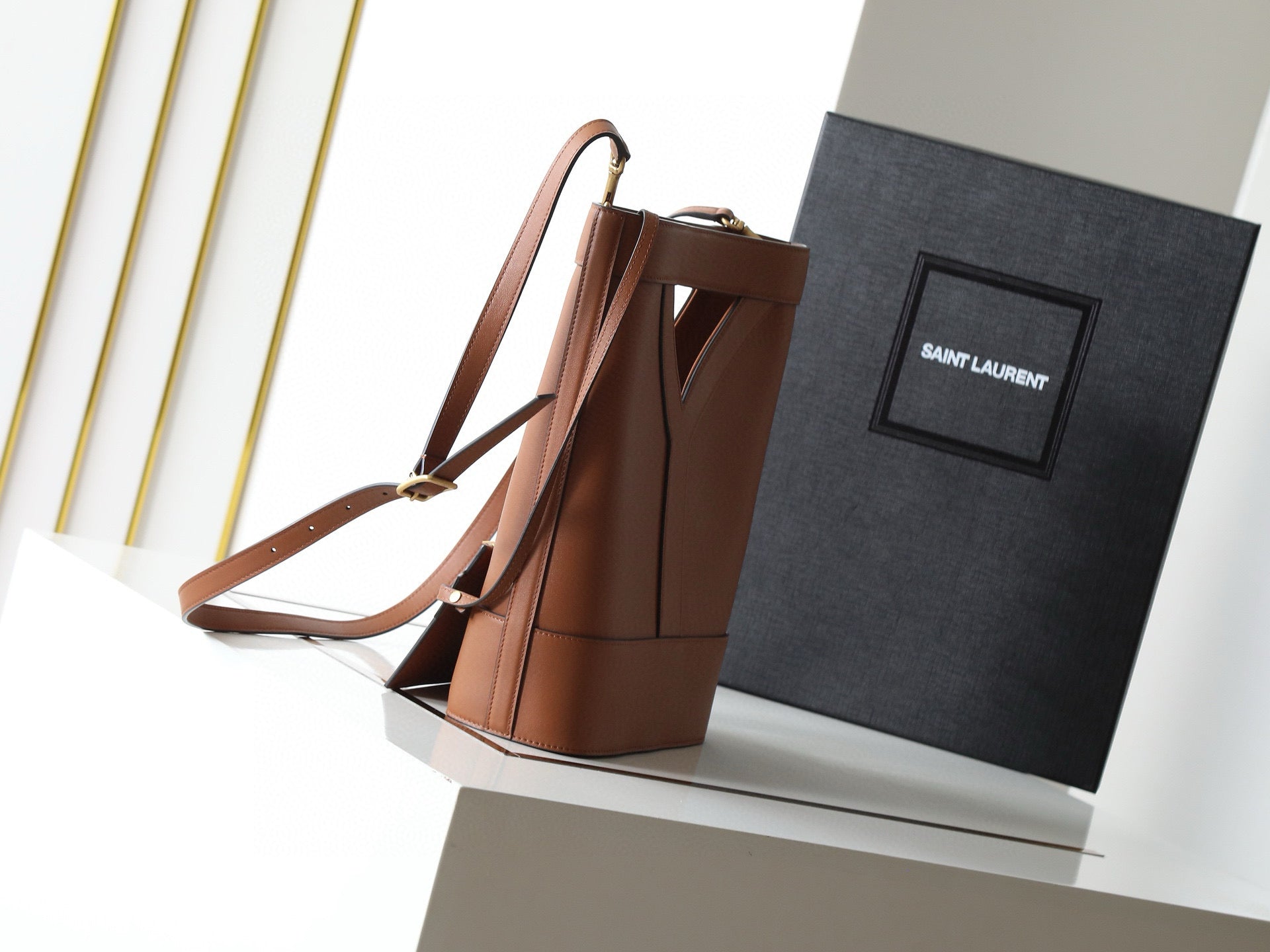 SAINT LAURENT YSL Y BUCKET BAG 30 IN BROWN CALFSKIN