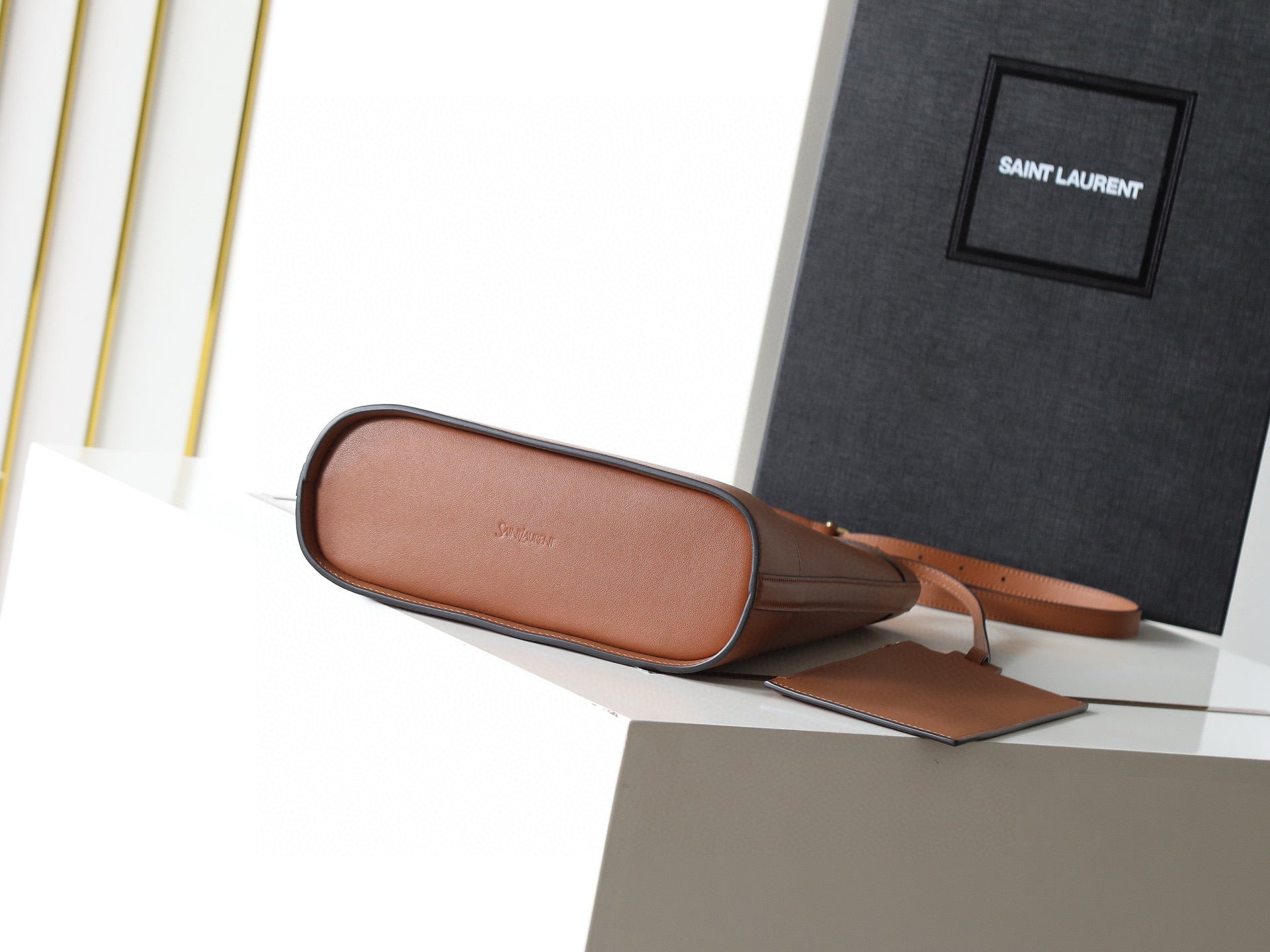 SAINT LAURENT YSL Y BUCKET BAG 30 IN BROWN CALFSKIN