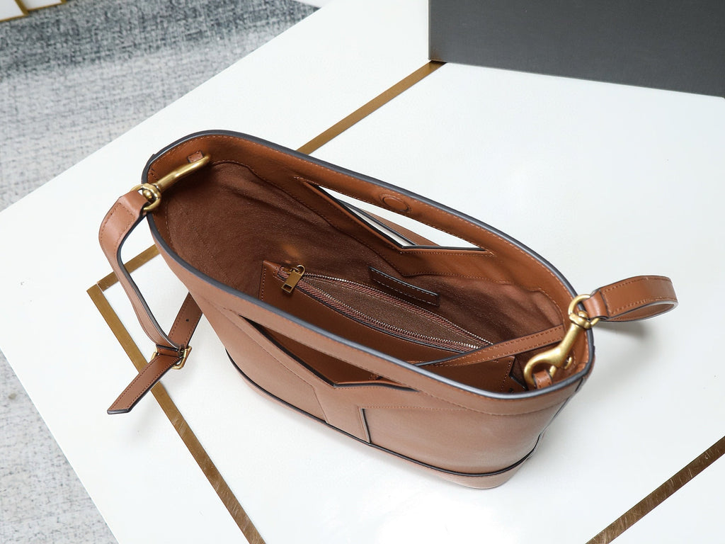 SAINT LAURENT YSL Y BUCKET BAG 30 IN BROWN CALFSKIN