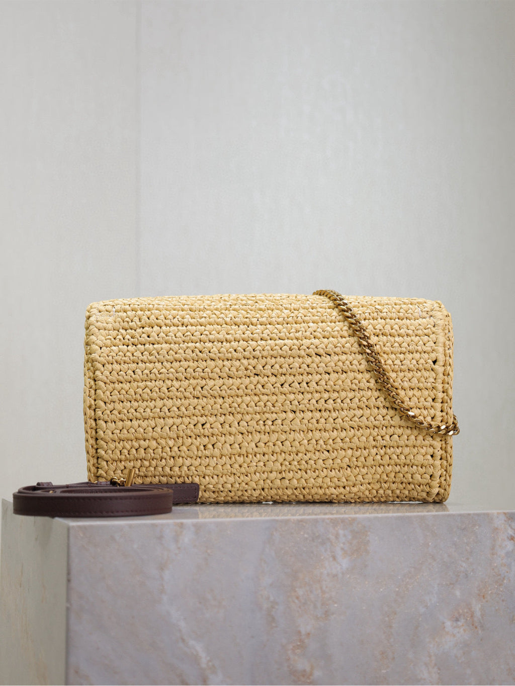 SAINT LAURENT YSL KATE BAG CROSSBODY 26 IN BEIGE WOVEN RAFFIA GOLD HARDWARE