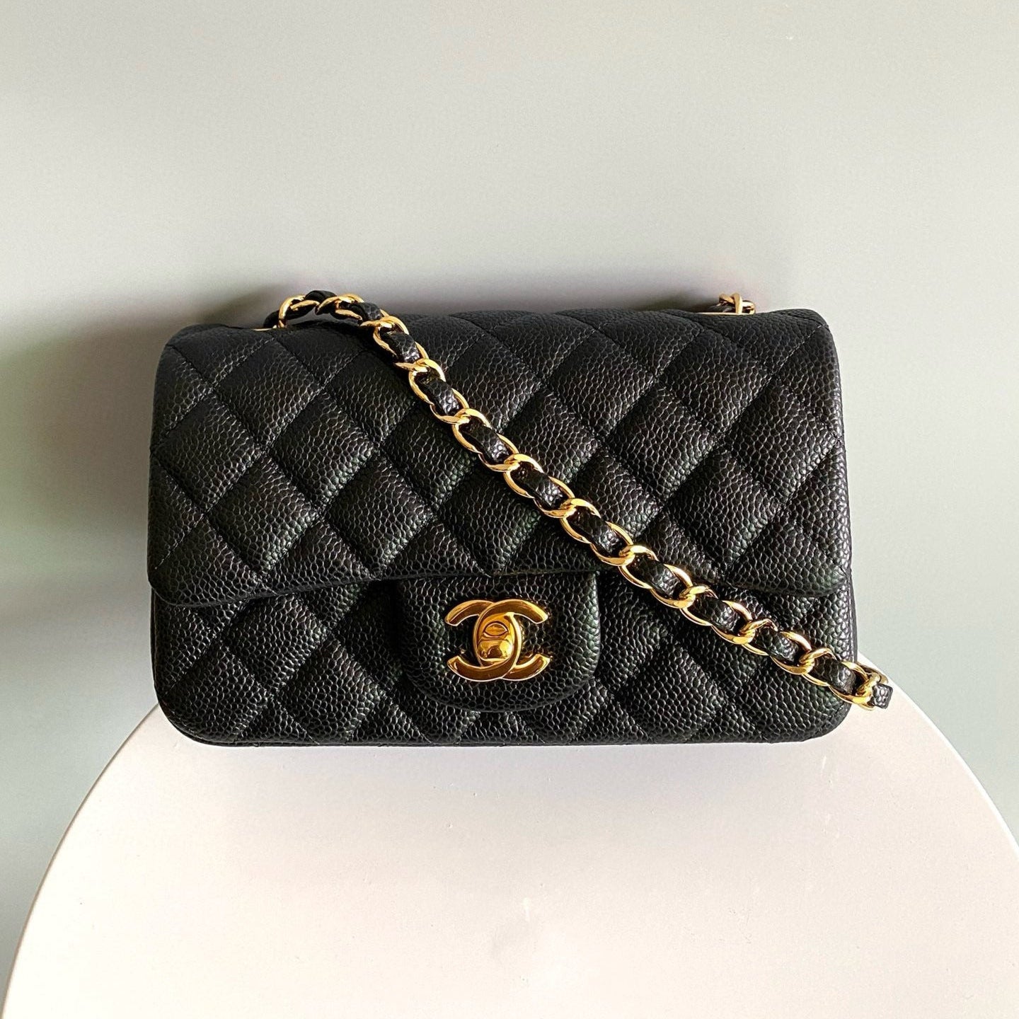 CHANEL MINI RECTANGLE FLAP BAG 20CM BLACK CAVIAR GOLD HARDWARE