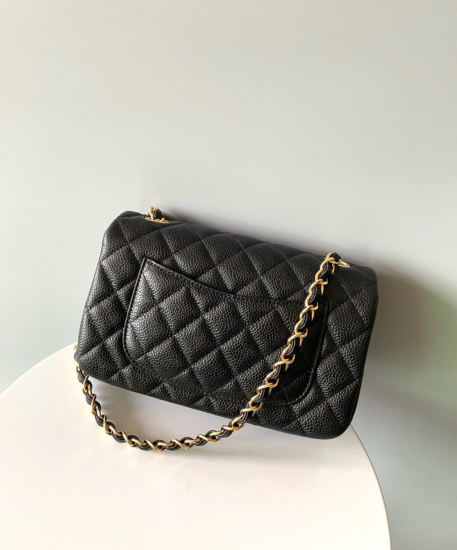 CHANEL MINI RECTANGLE FLAP BAG 20CM BLACK CAVIAR GOLD HARDWARE