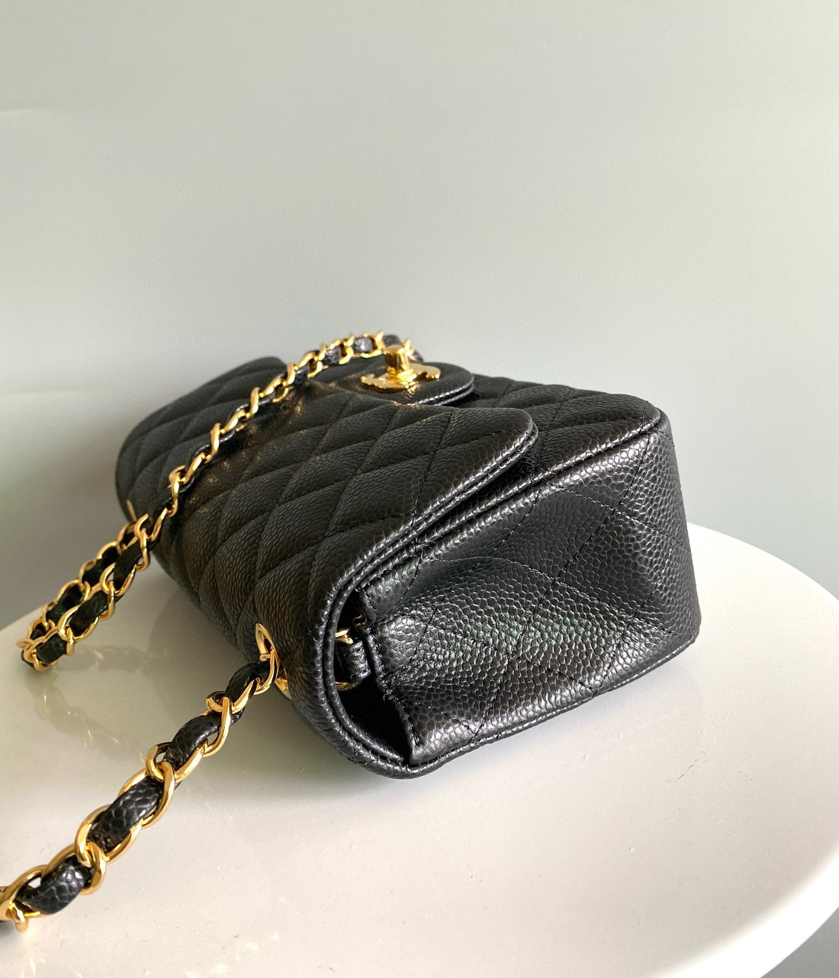 CHANEL MINI RECTANGLE FLAP BAG 20CM BLACK CAVIAR GOLD HARDWARE