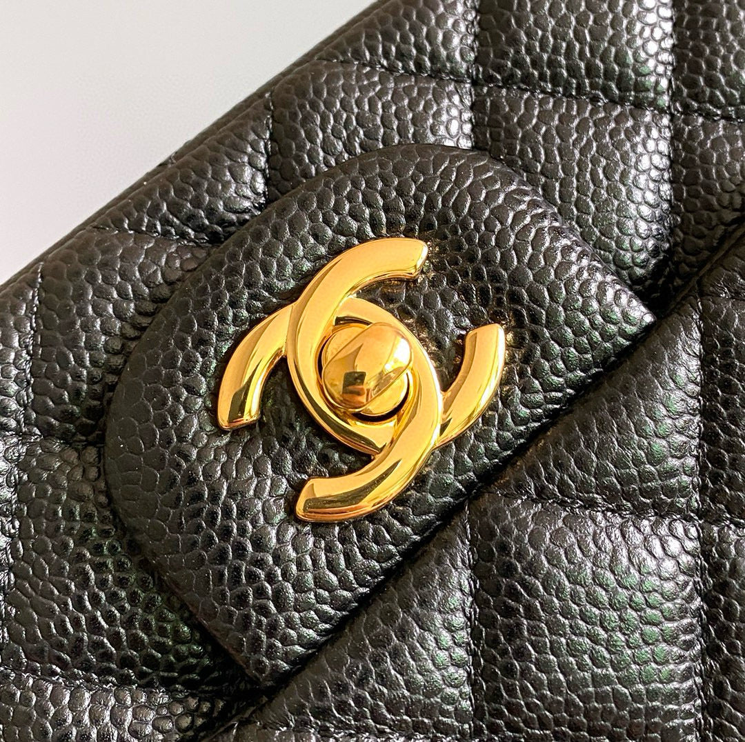 CHANEL MINI RECTANGLE FLAP BAG 20CM BLACK CAVIAR GOLD HARDWARE