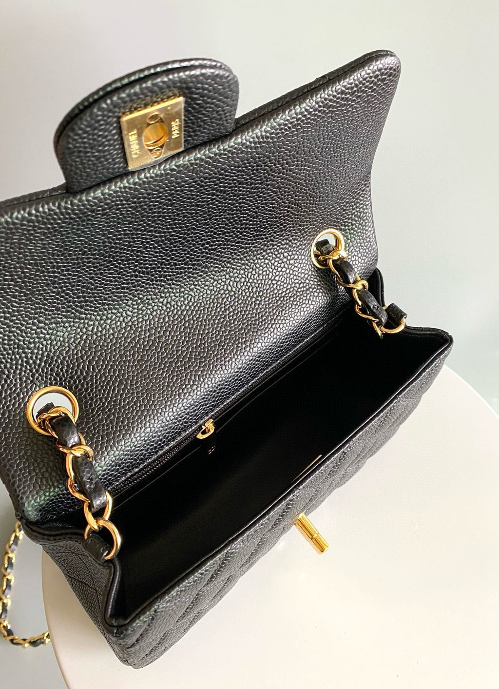 CHANEL MINI RECTANGLE FLAP BAG 20CM BLACK CAVIAR GOLD HARDWARE