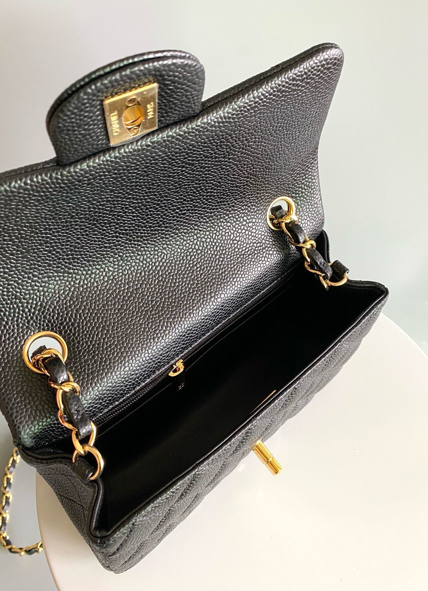CHANEL MINI RECTANGLE FLAP BAG 20CM BLACK CAVIAR GOLD HARDWARE