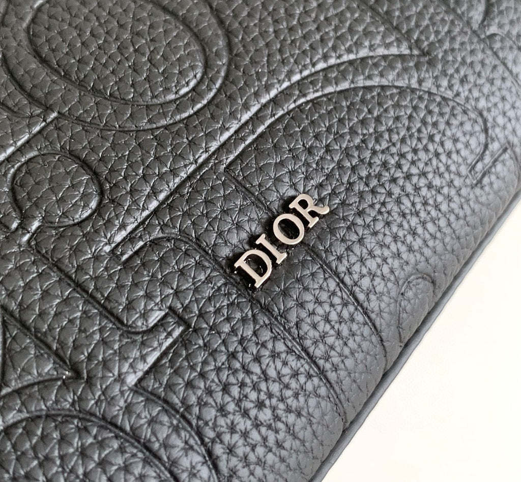 DIOR CLUTCH 27 BAG IN BLACK CALFSKIN EMBOSSED LOGO
