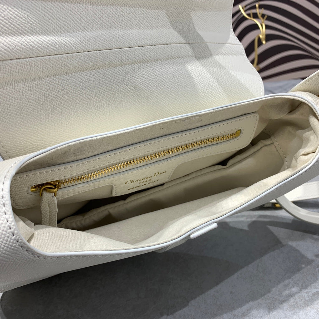 DIOR CD Saddle Bag Strap Warm Taupe Grained White Calfskin