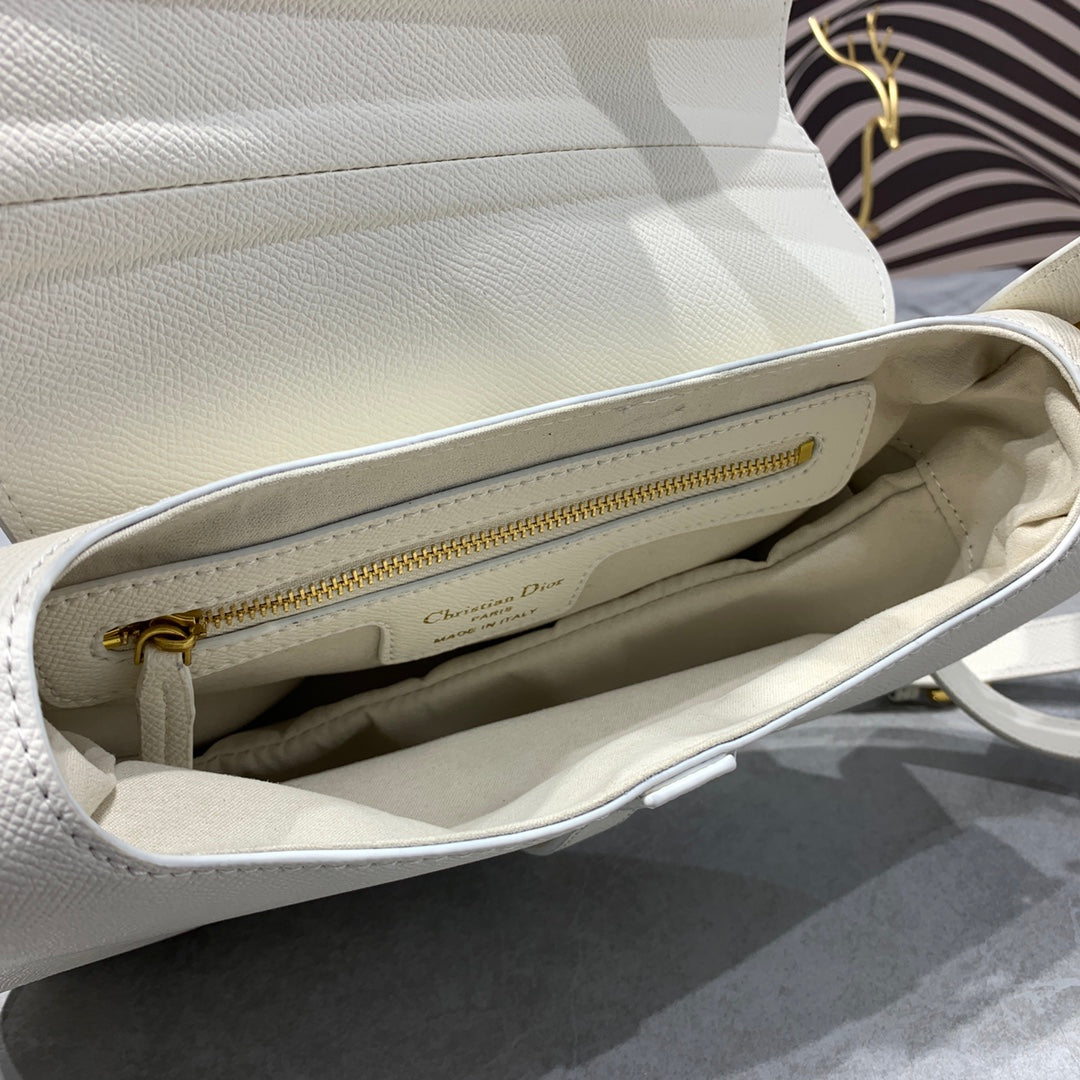 DIOR CD Saddle Bag Strap Warm Taupe Grained White Calfskin