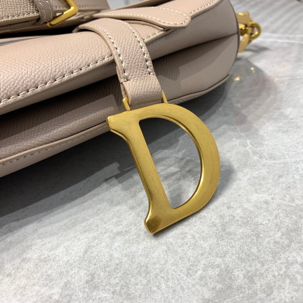 DIOR CD Saddle Bag Strap Warm Taupe Grained Brown Calfskin