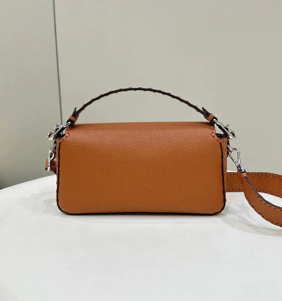 FENDI BAGUETTE 27CM TAN CALFSKIN SILVER HARDWARE