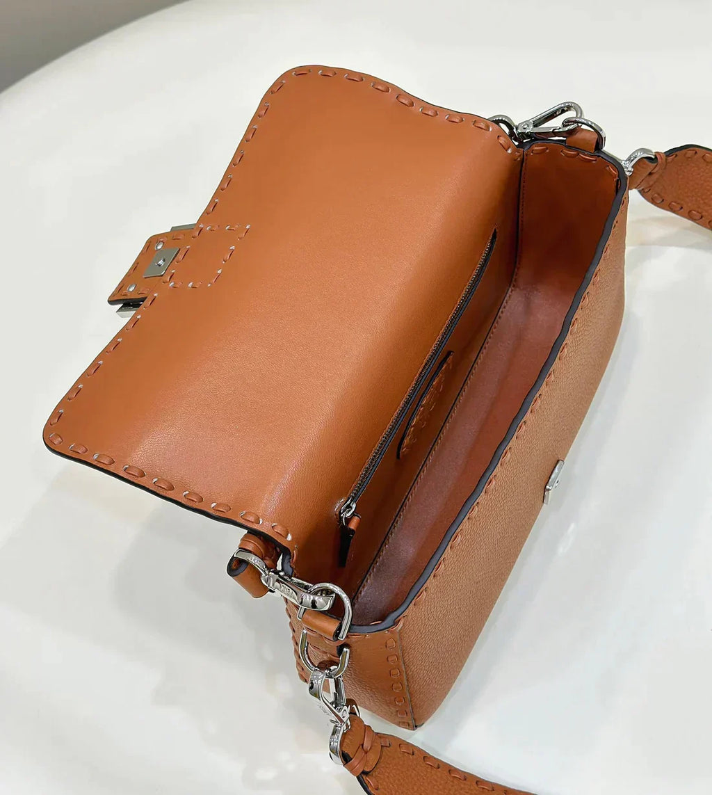 FENDI BAGUETTE 27CM TAN CALFSKIN SILVER HARDWARE