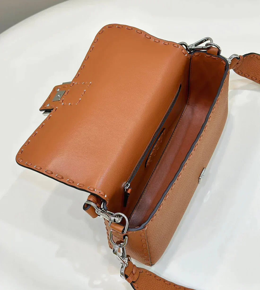 FENDI BAGUETTE 27CM TAN CALFSKIN SILVER HARDWARE