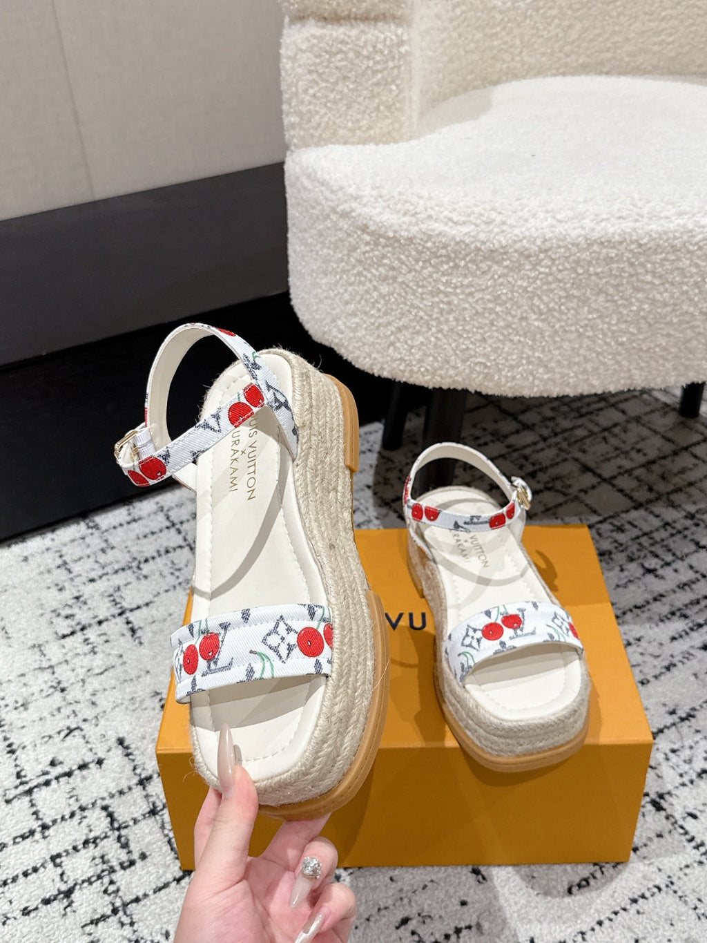 LOUIS VUITTON LV PLATFORM ESPADRILLE SANDALS 25S IN WHITE DENIM