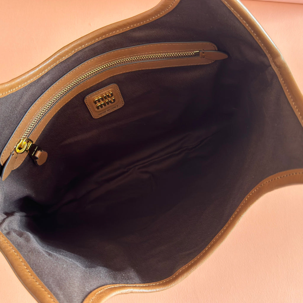 MIU MIU MIUMIU 26S IVY TOTE BAG 60 IN  COGNAC CALFSKIN PATCHWORK GOLD HARDWARE