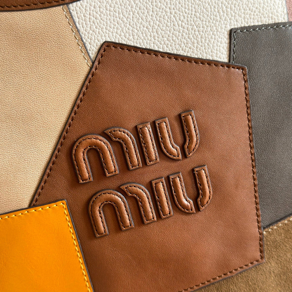 MIU MIU MIUMIU 26S IVY TOTE BAG 60 IN  COGNAC CALFSKIN PATCHWORK GOLD HARDWARE