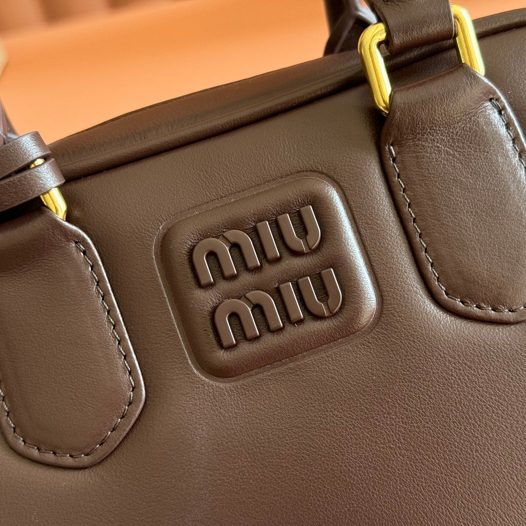 MIU MIU MIUMIU 26S ARCADIE BAG 19 IN DARK BROWN CALFSKIN GOLD HARDWARE
