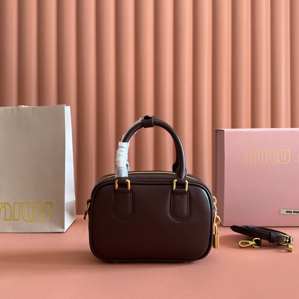 MIU MIU MIUMIU 26S ARCADIE BAG 19 IN DARK BROWN CALFSKIN GOLD HARDWARE
