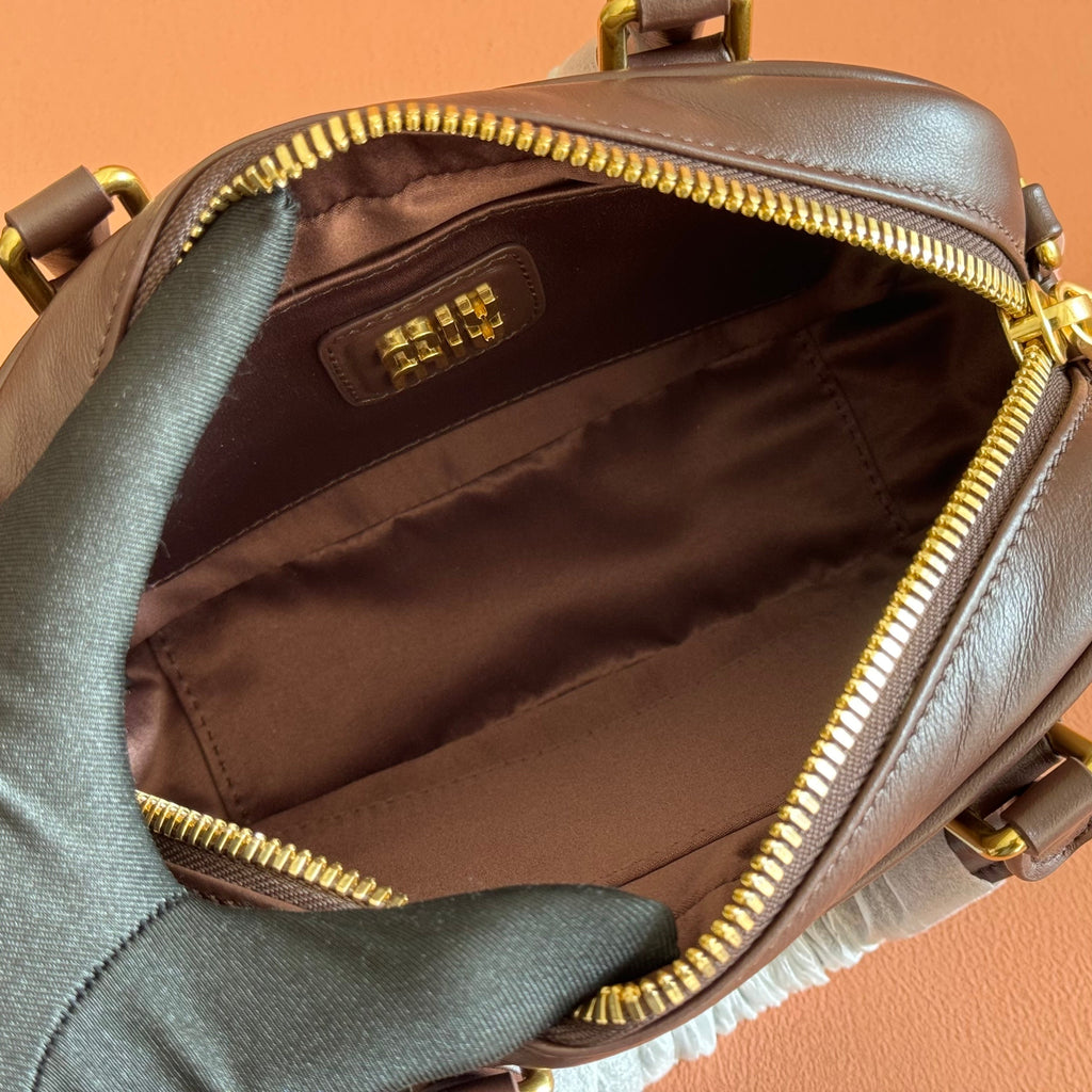MIU MIU MIUMIU 26S ARCADIE BAG 19 IN DARK BROWN CALFSKIN GOLD HARDWARE