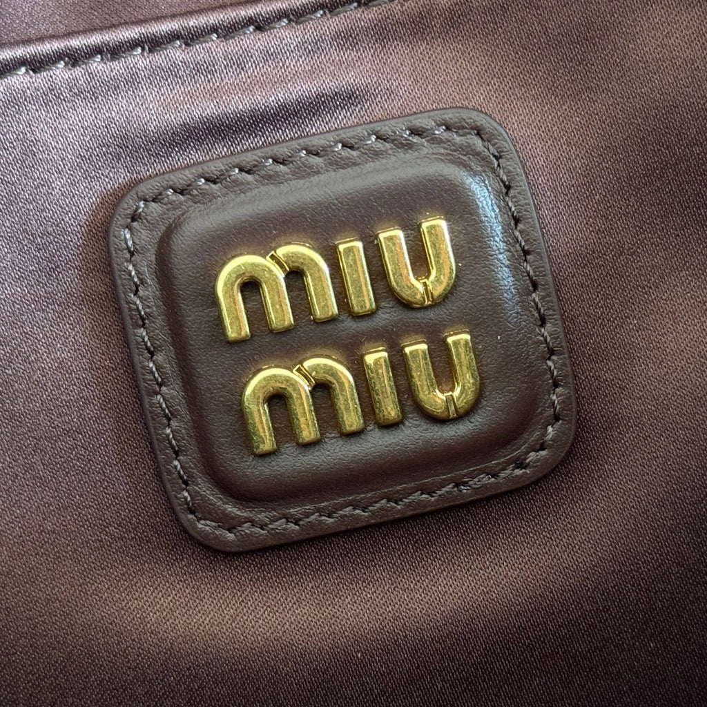 MIU MIU MIUMIU 26S ARCADIE BAG 19 IN DARK BROWN CALFSKIN GOLD HARDWARE