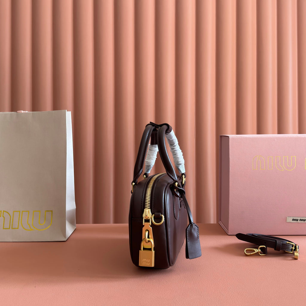 MIU MIU MIUMIU 26S ARCADIE BAG 19 IN DARK BROWN CALFSKIN GOLD HARDWARE