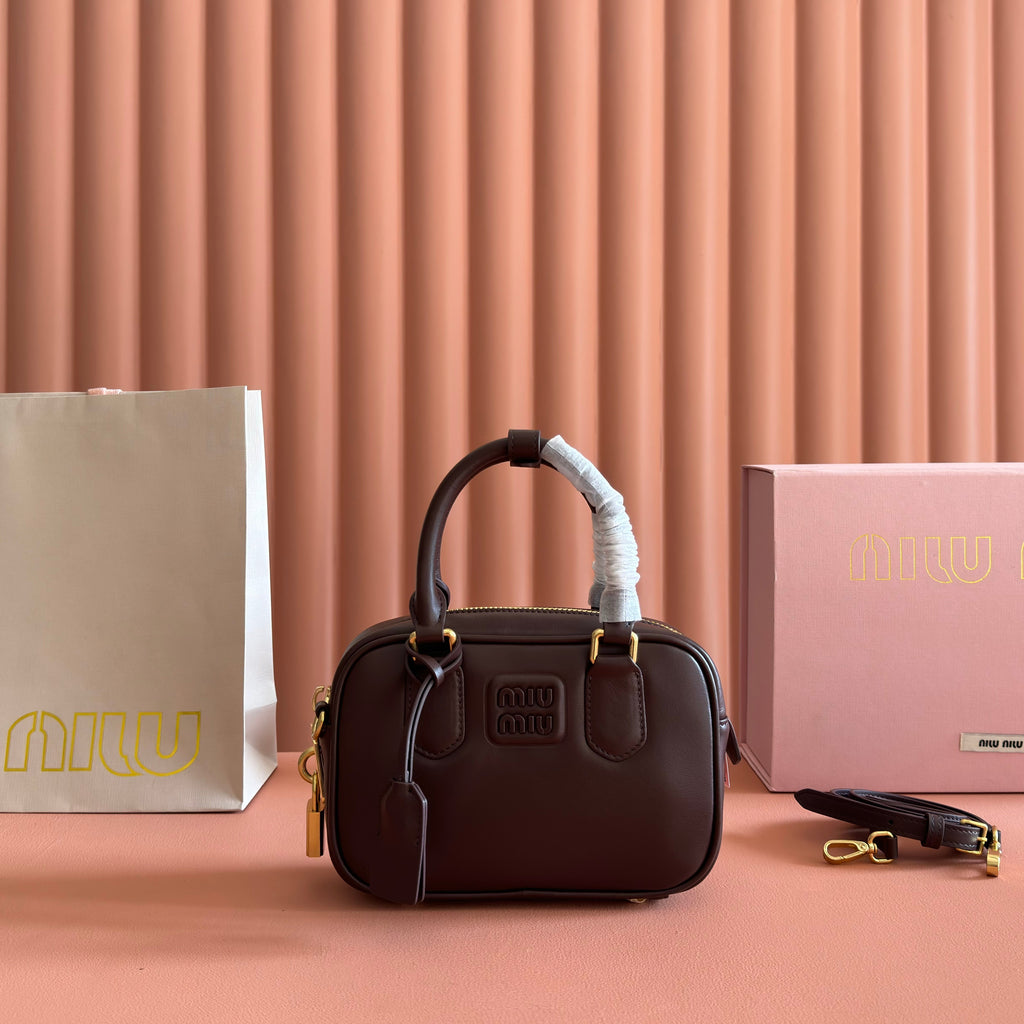MIU MIU MIUMIU 26S ARCADIE BAG 19 IN DARK BROWN CALFSKIN GOLD HARDWARE