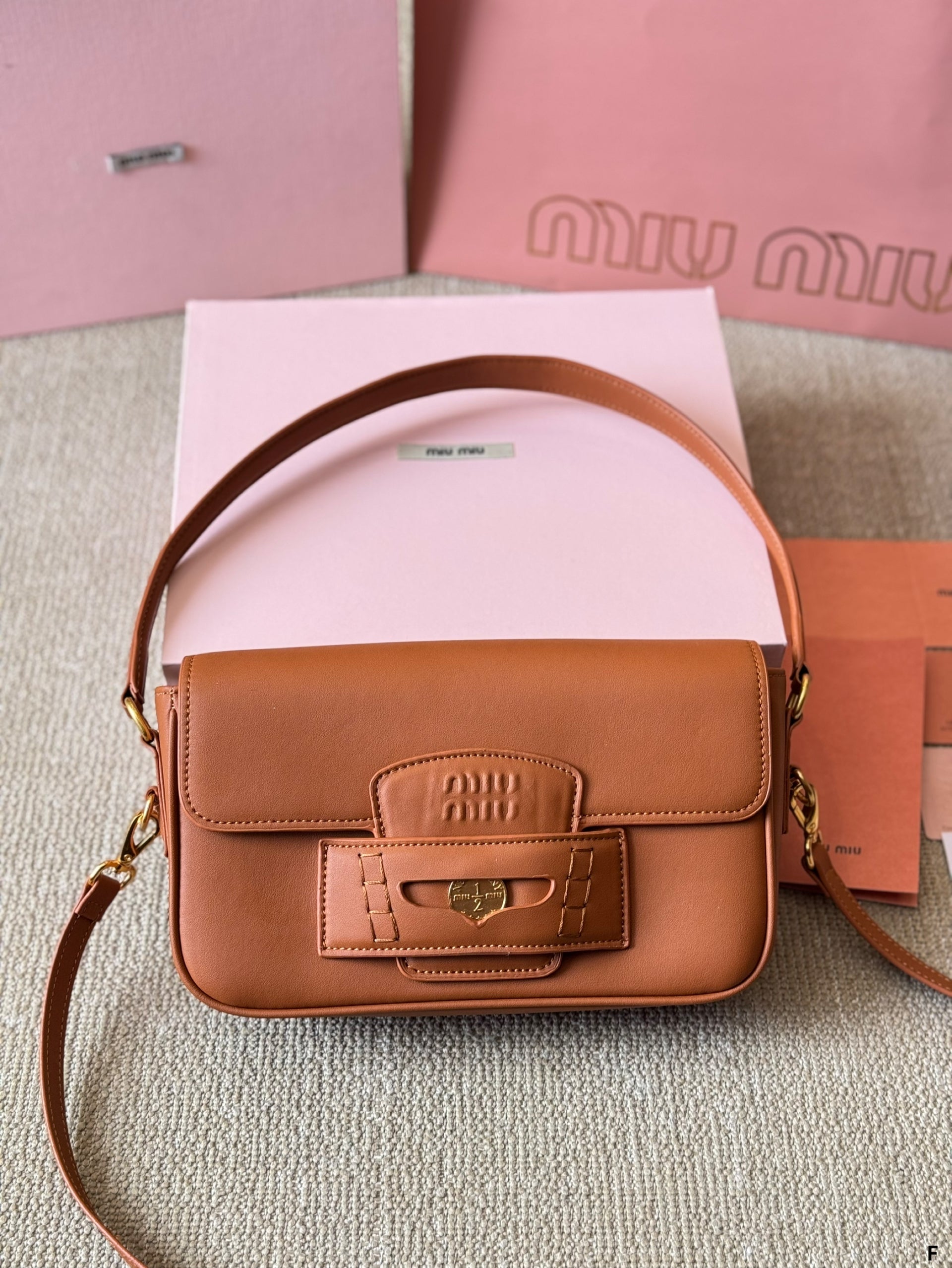 MIU MIU PENNY SMALL BAG 25 IN BROWN CALFSKIN