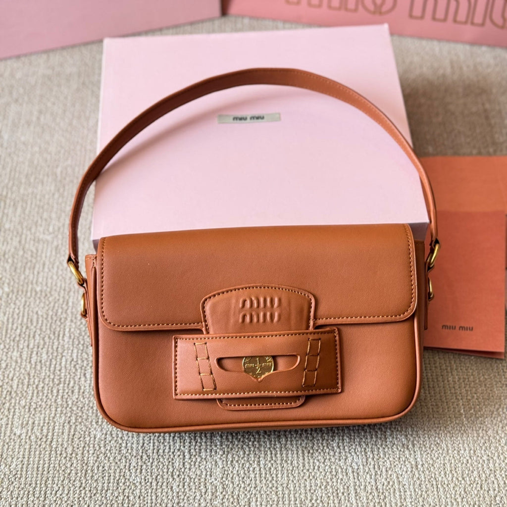 MIU MIU PENNY SMALL BAG 25 IN BROWN CALFSKIN