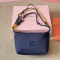 MIU MIU CHAIN SHOULDER BAG 19 IN NAVY BLUE FABRIC GOLD HARDWARE