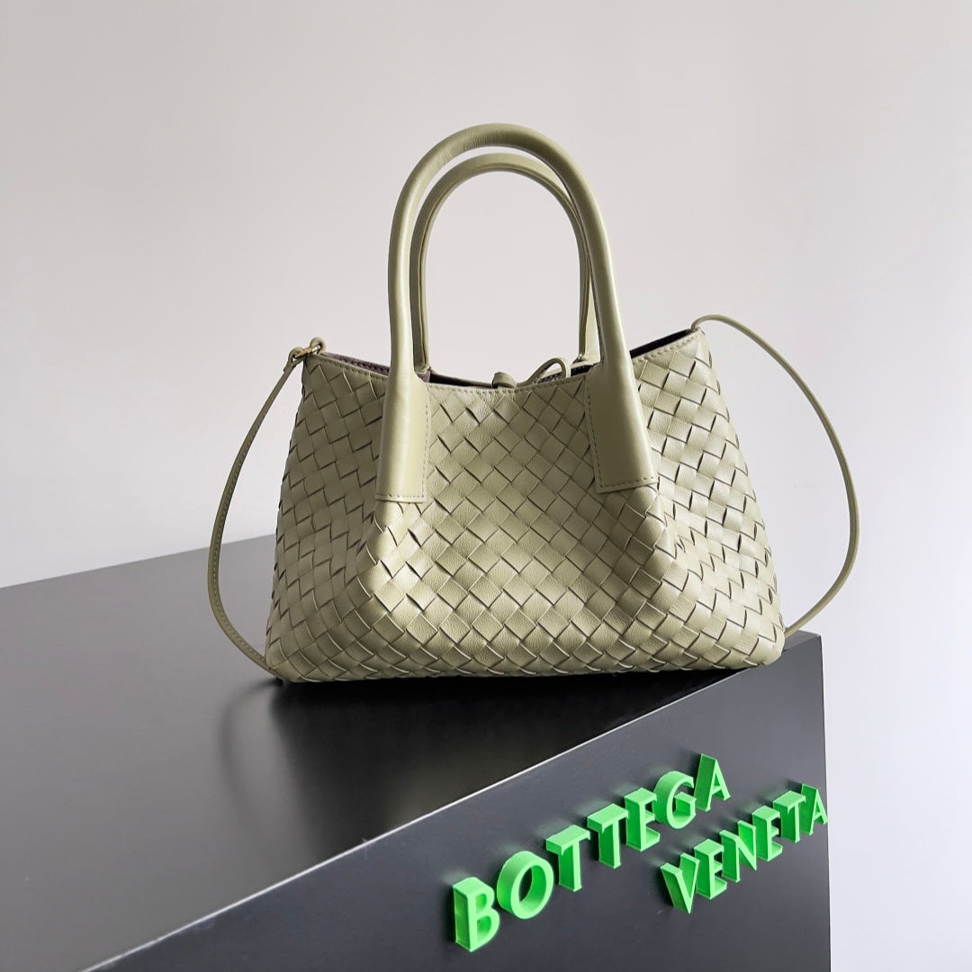 BOTTEGA VENETA SMALL PINACOTECA REVERSIBLE TOTE BAG 24 IN MATCHA LAMBSKIN AND BROWN SUEDE