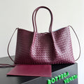BOTTEGA VENETA PINACOTECA REVERSIBLE TOTE BAG 43 IN MADDER BROWN LAMBSKIN AND LIGHT BLUE SUEDE