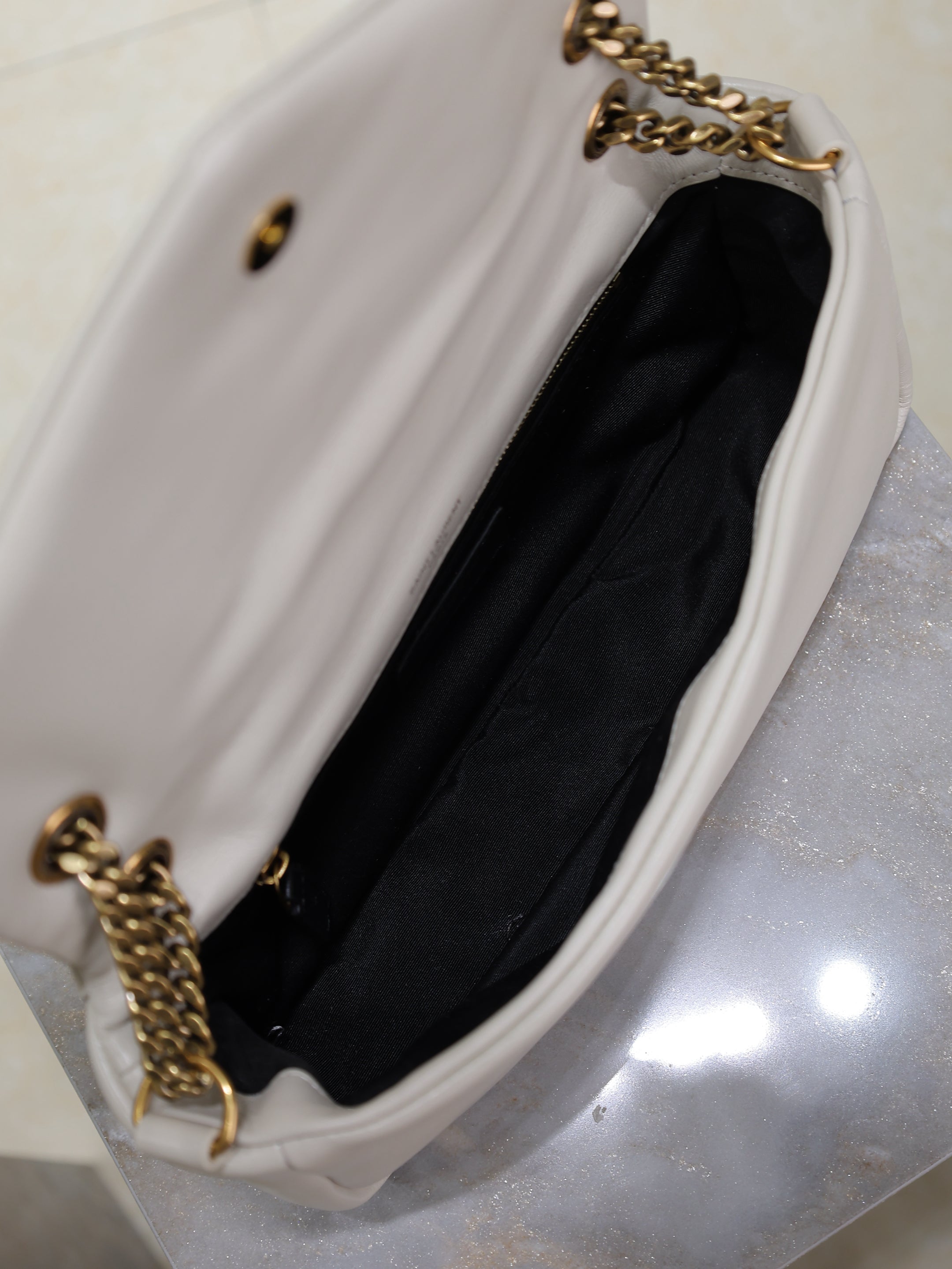 SAINT LAURENT YSL 25S CALYPSO HANDBAG 26 IN IVORY LAMBSKIN GOLD HARDWRE