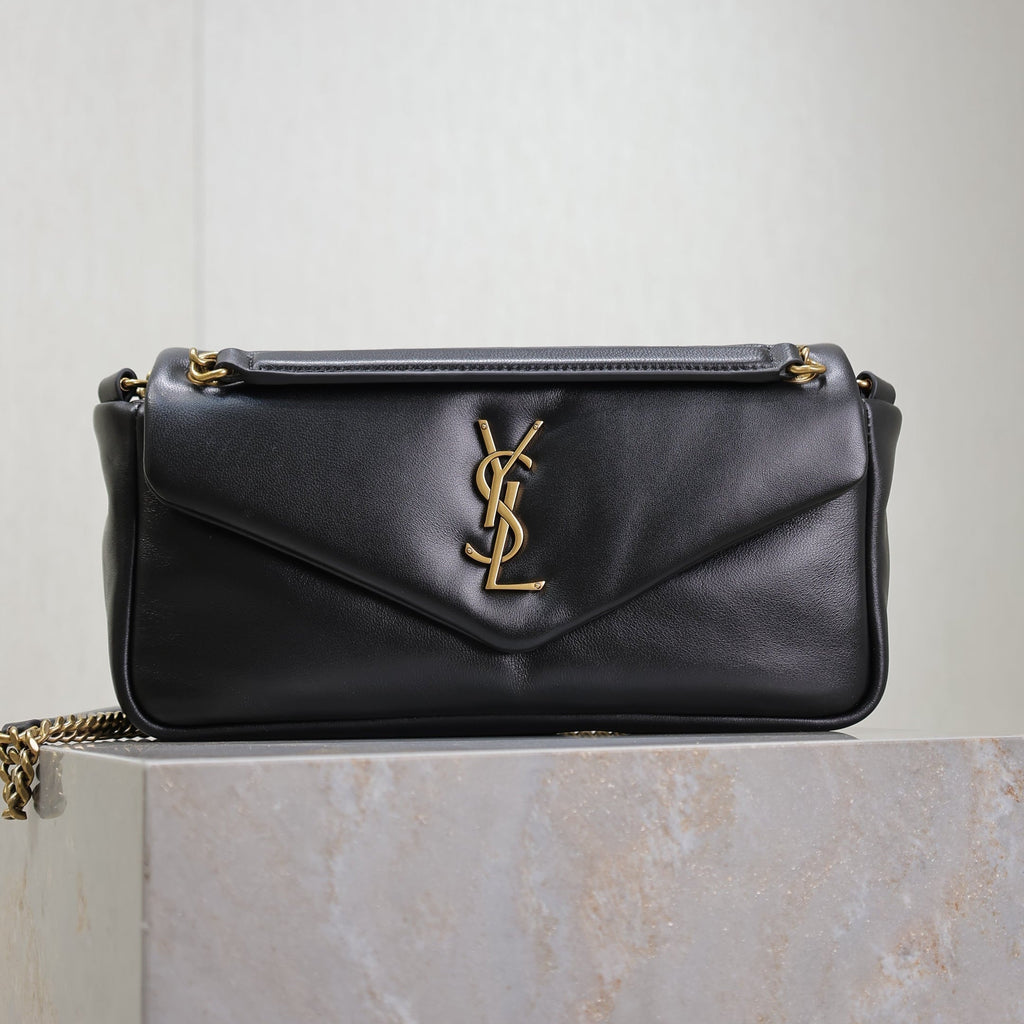SAINT LAURENT YSL 25S CALYPSO HANDBAG 26 IN BLACK LAMBSKIN GOLD HARDWARE