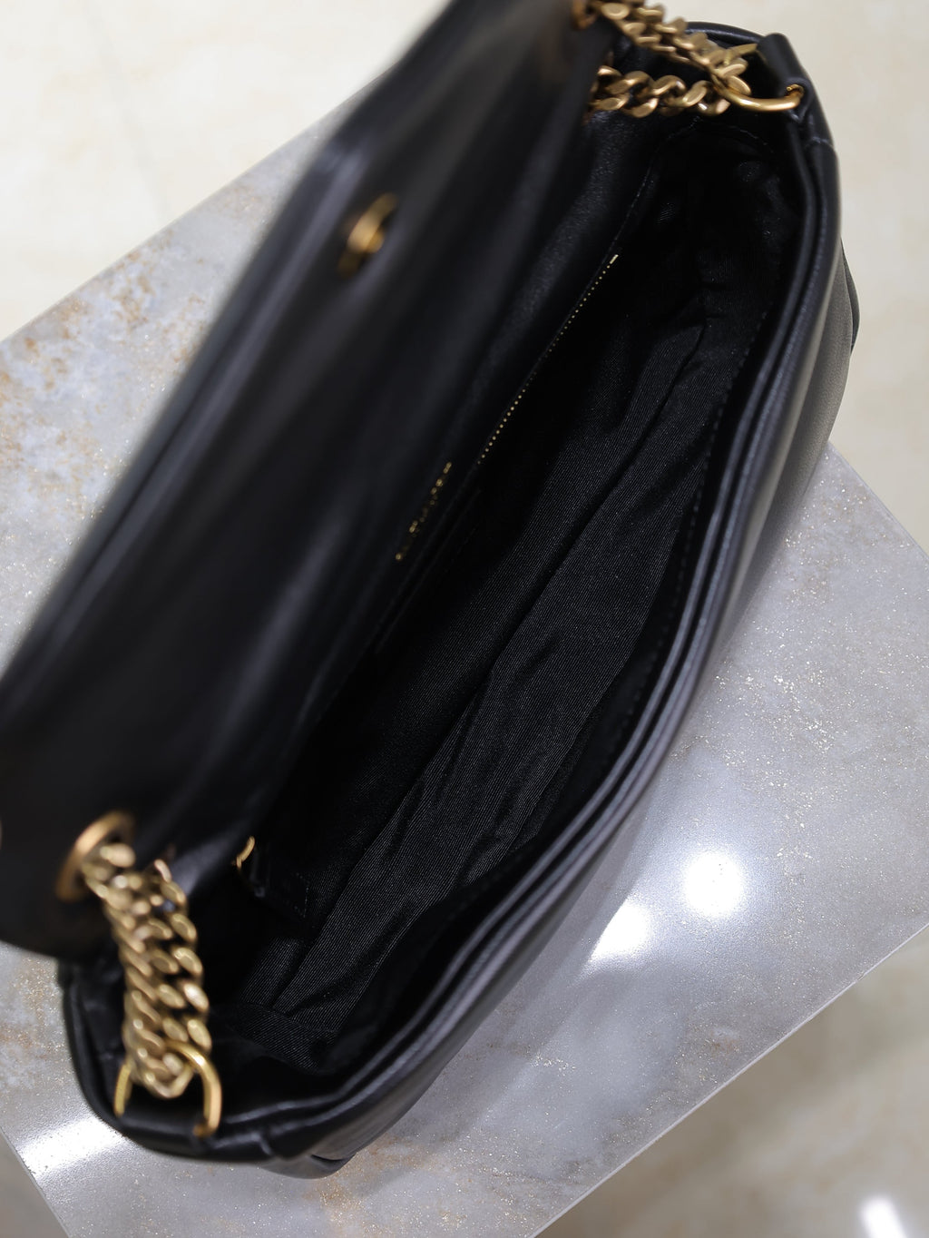 SAINT LAURENT YSL 25S CALYPSO HANDBAG 26 IN BLACK LAMBSKIN GOLD HARDWARE