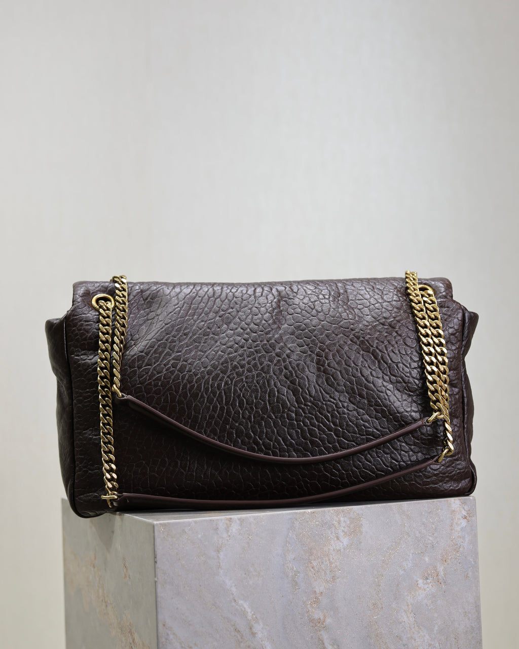 SAINT LAURENT YSL 25S CALYPSO GM 38 IN DARK CHOCOLATE CALFSKIN GOLD HARDWARE