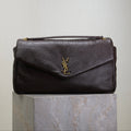 SAINT LAURENT YSL 25S CALYPSO GM 38 IN DARK CHOCOLATE CALFSKIN GOLD HARDWARE