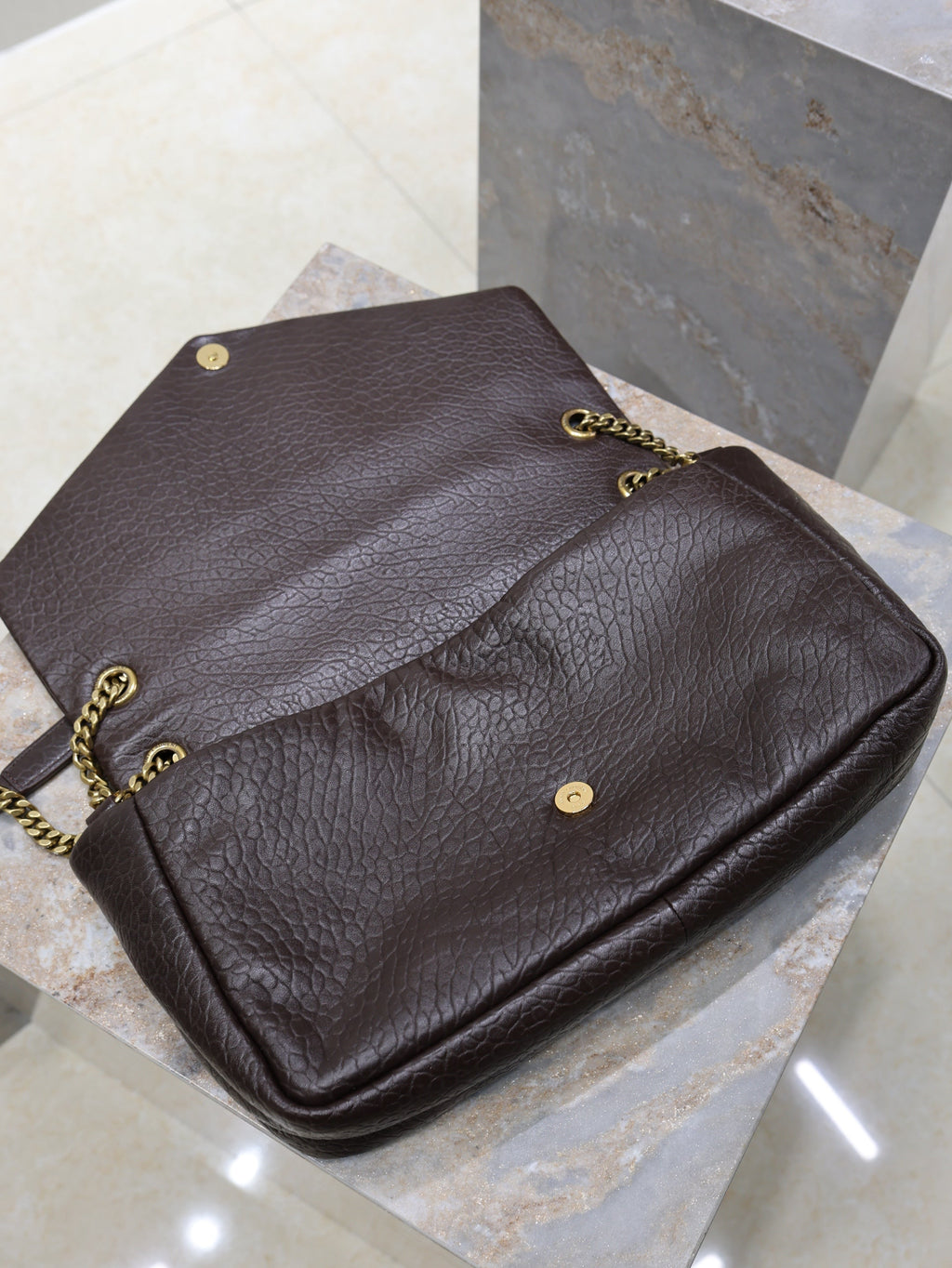 SAINT LAURENT YSL 25S CALYPSO GM 38 IN DARK CHOCOLATE CALFSKIN GOLD HARDWRE